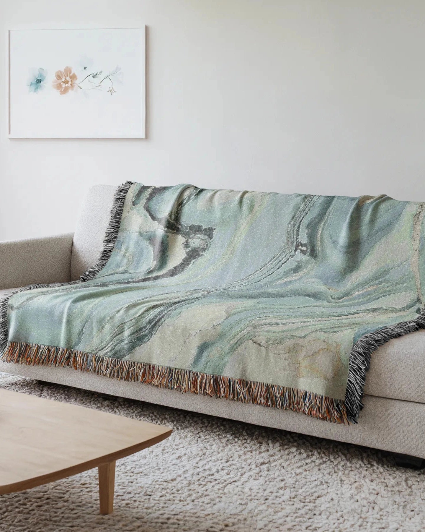 Sky Blue Marble Woven Throw Blanket