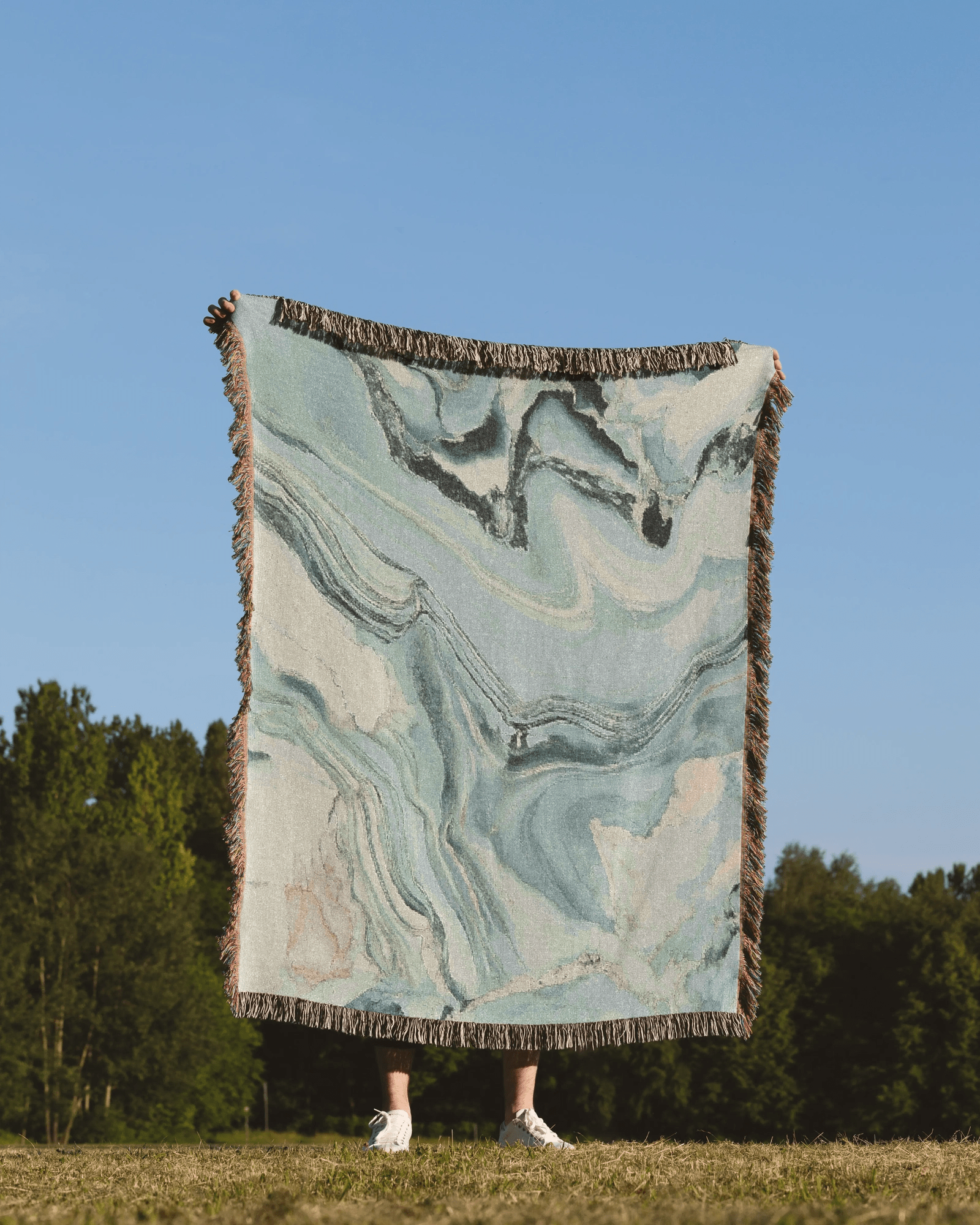 Sky Blue Marble Woven Throw Blanket