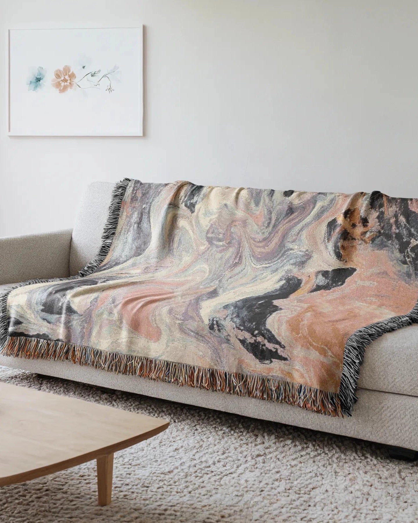 Pink Marble Woven Throw Blanket