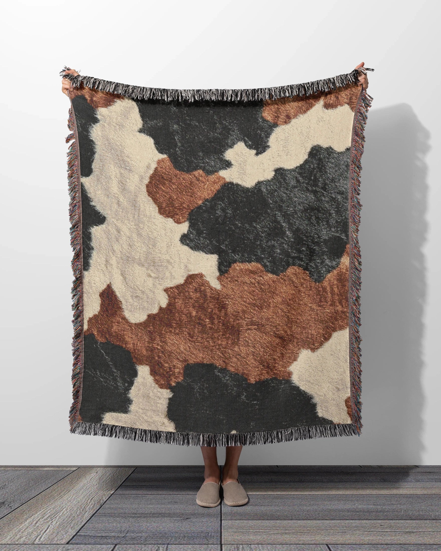 Cow Hide Woven Throw Blanket 