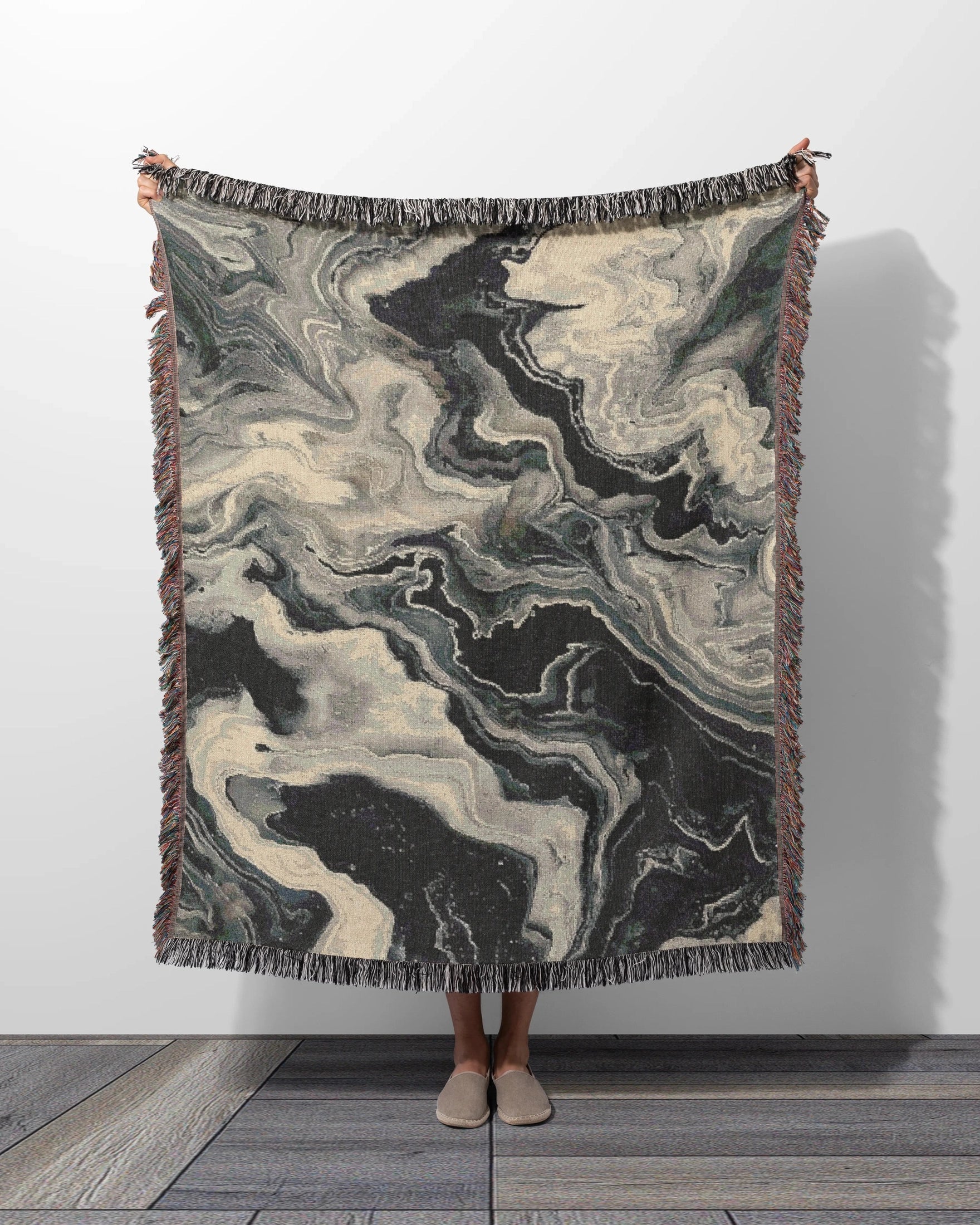 Black Marble Woven Throw Blanket