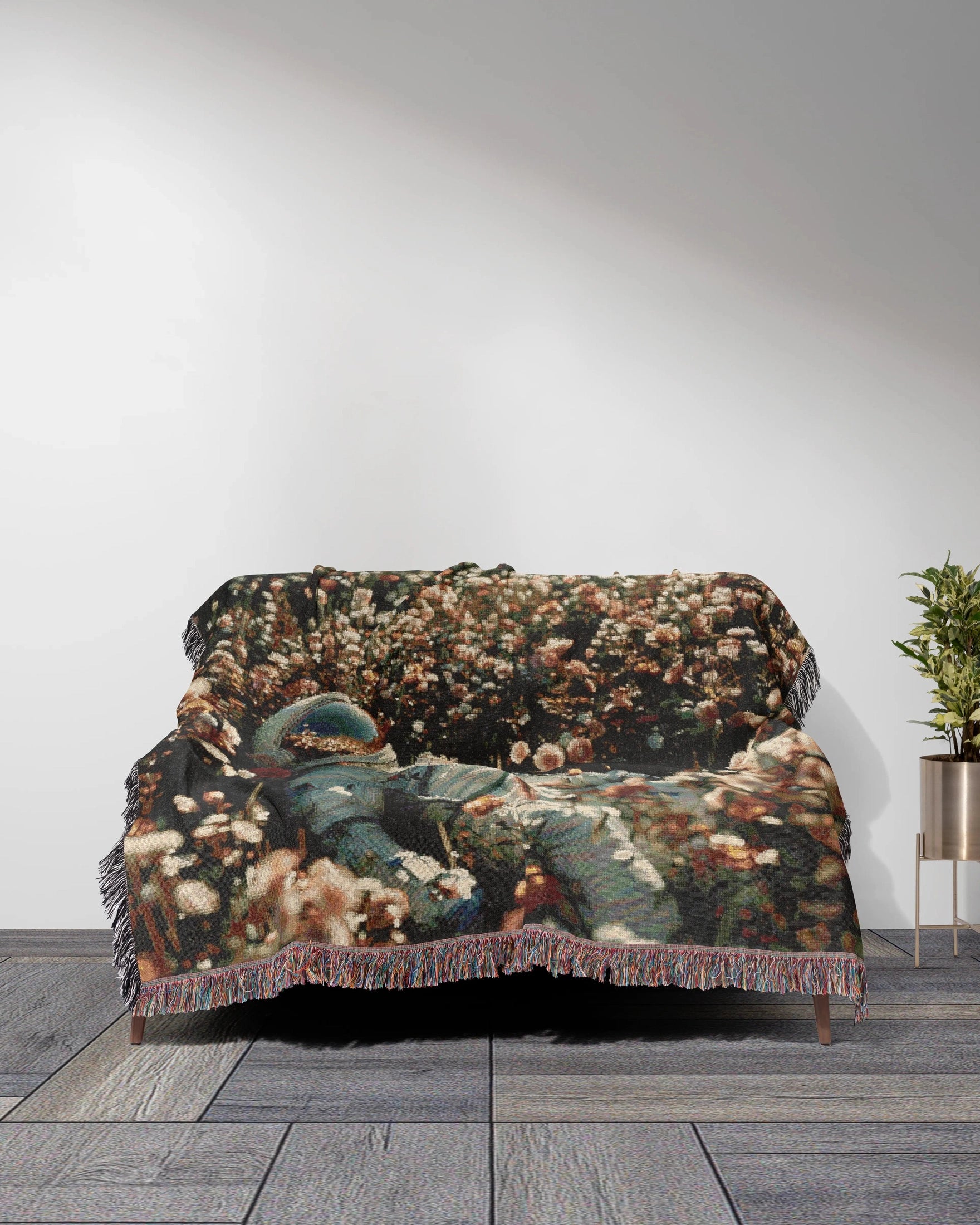 Astronaut Flower Woven Throw Blanket 