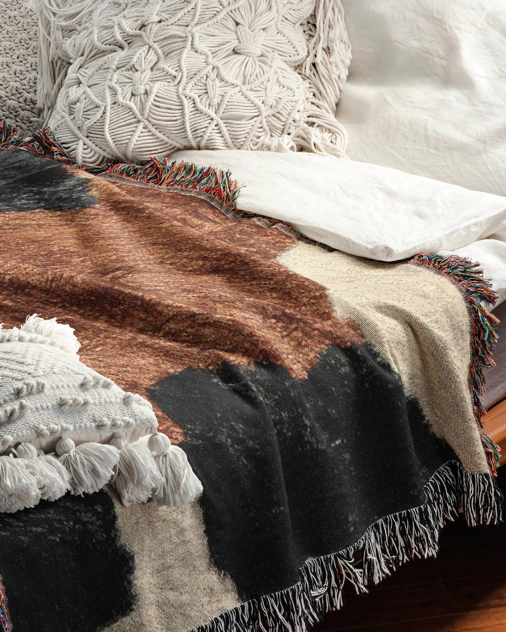 Cow Hide Woven Throw Blanket 