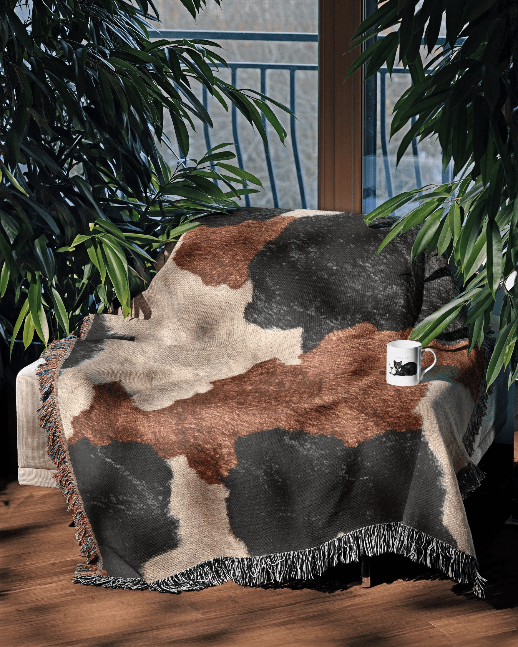 Cow Hide Woven Throw Blanket 