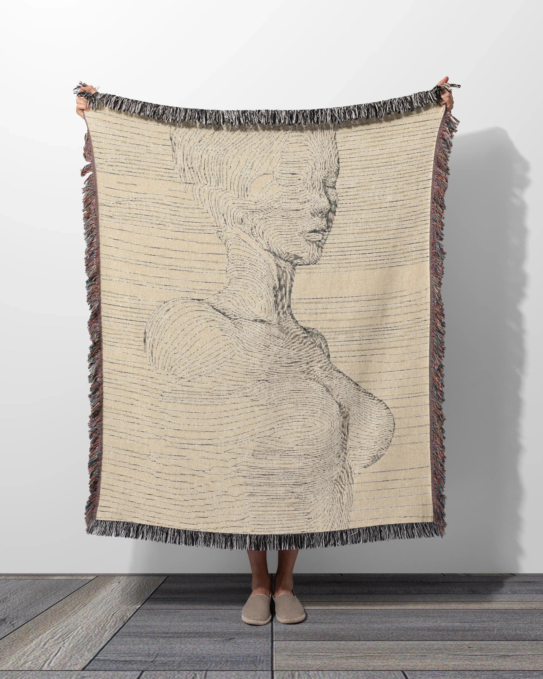 Line Portrait Woven Throw Blanket