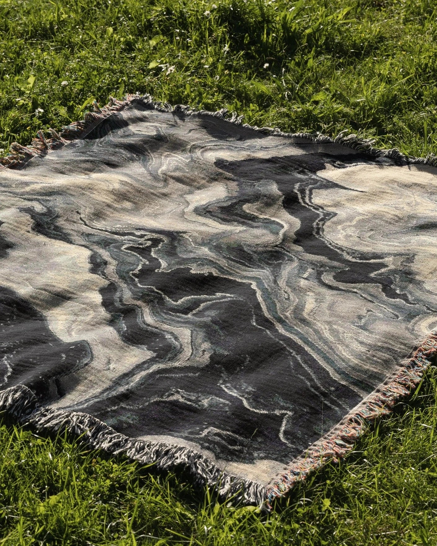 Black Marble Woven Throw Blanket