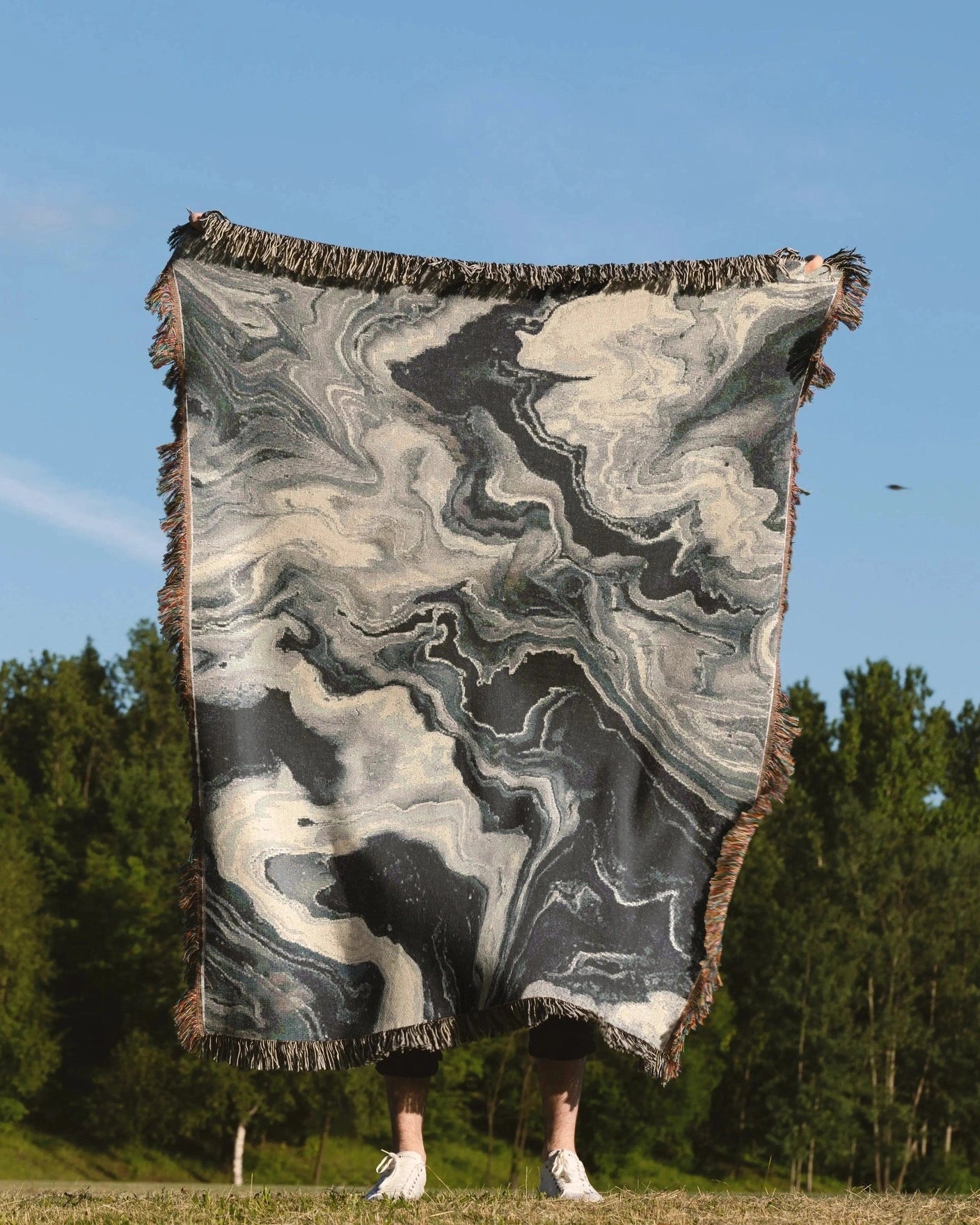 Black Marble Woven Throw Blanket