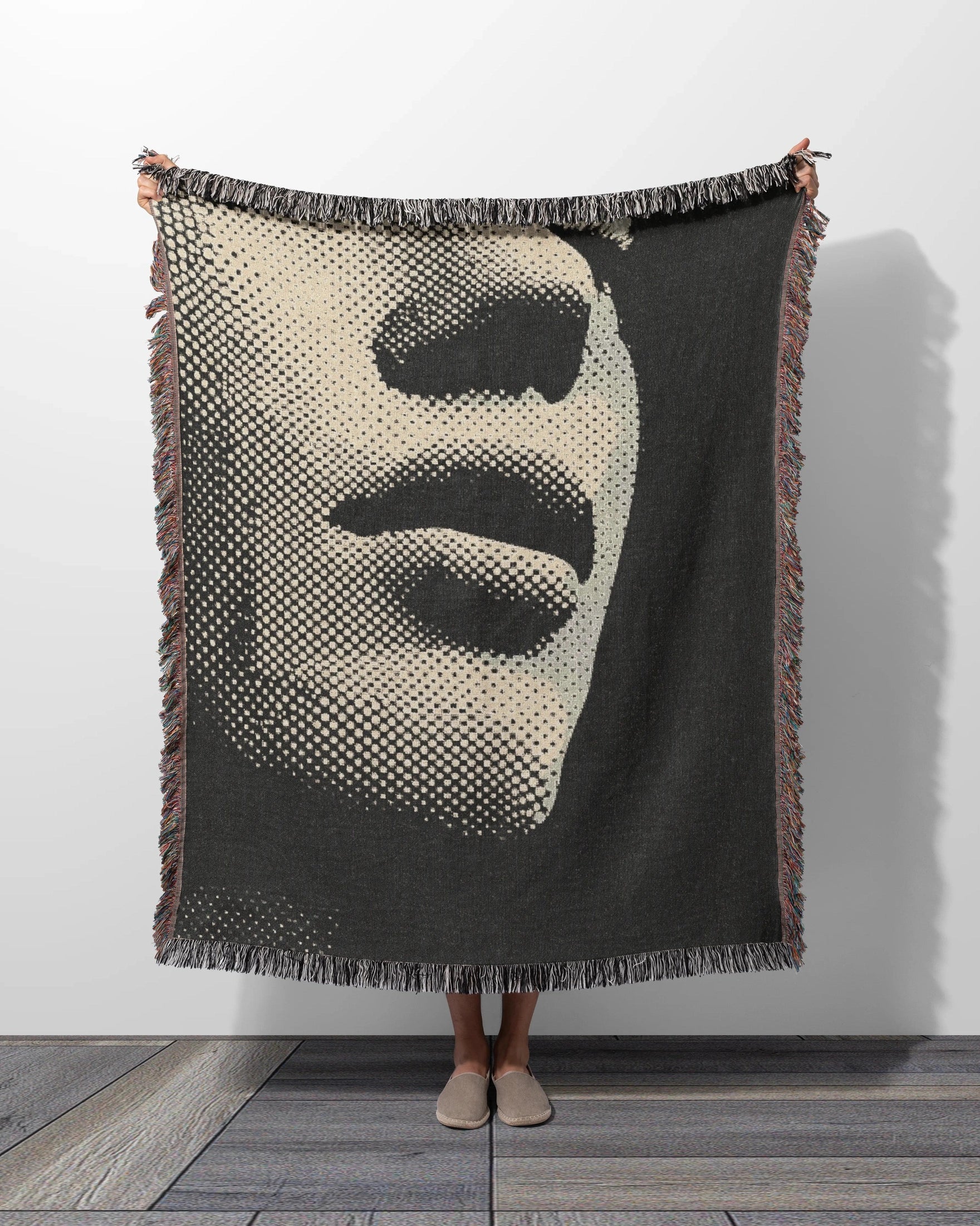 Half Tone Face Woven Throw Blanket